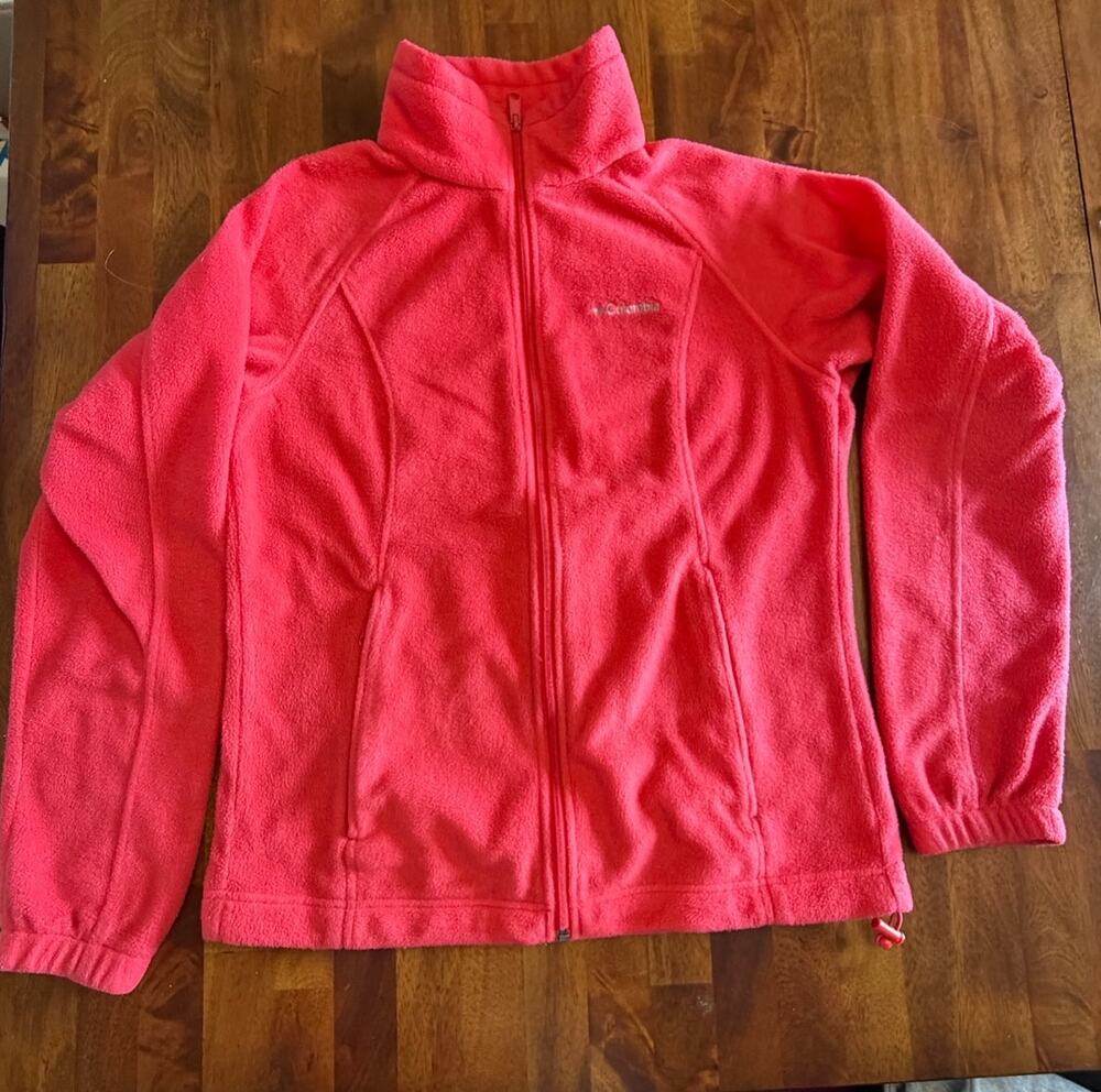 Columbia Womens M Pink Full Zip Fleece Jacket Outdoor Hiking Lightweight